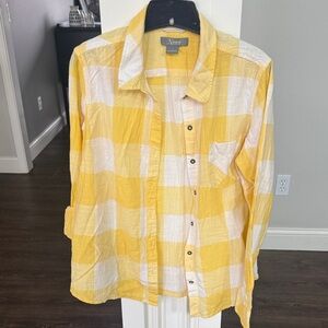 Natural Reflections Yellow and White Gingham Button down Shirt L